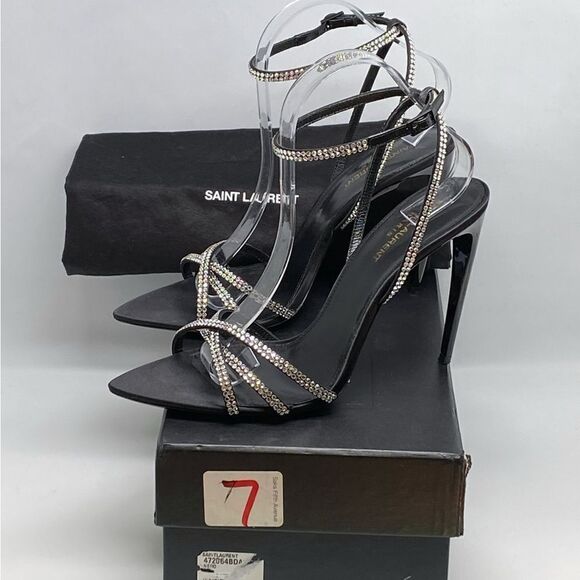 Saint Laurent Ava Sandals in Crepe Satin with Rhinestones size 40.5 - Picture 11 of 13